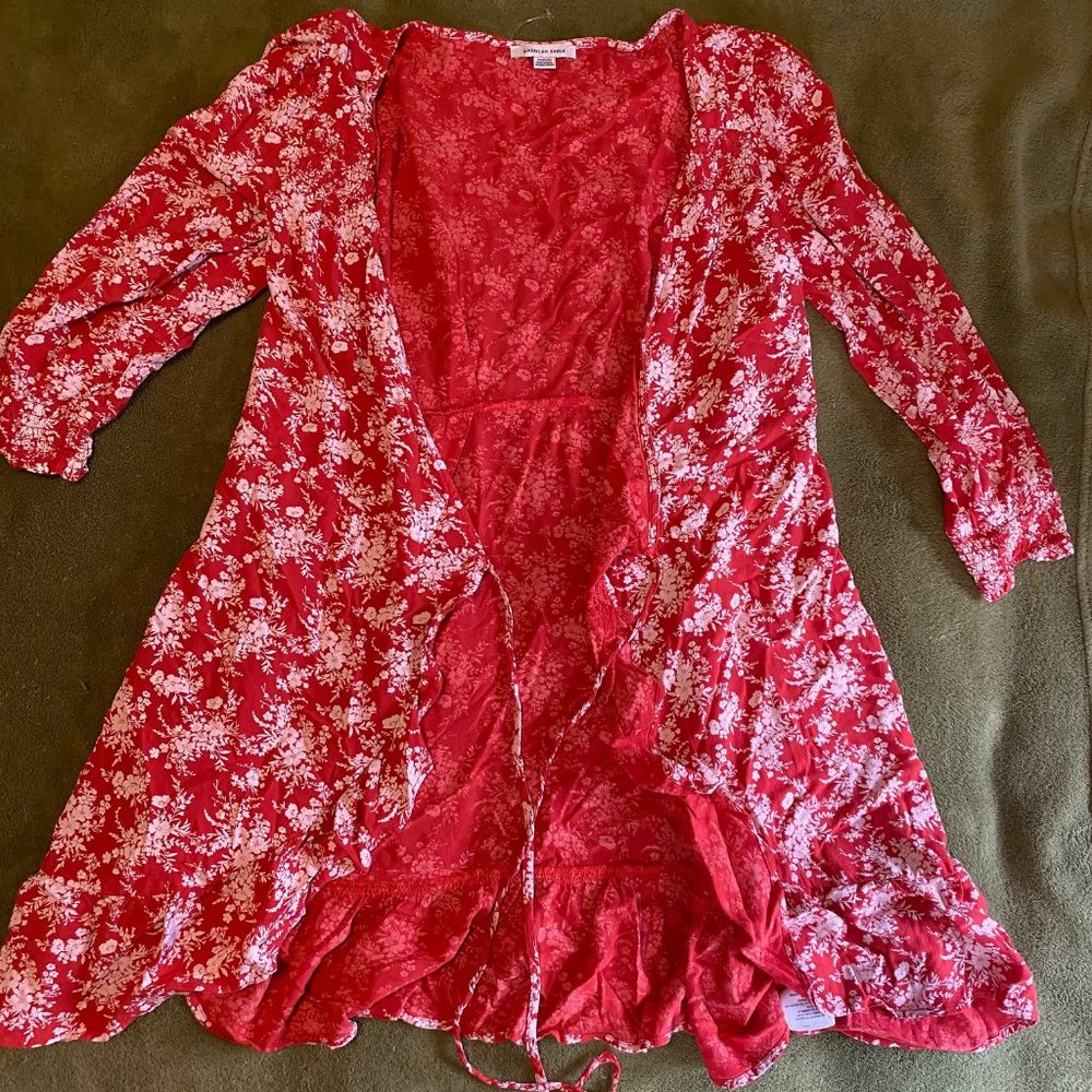 Women's Flowered Red Wrap Dress Size S/M